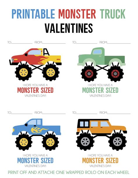 Printable Monster Truck Valentines